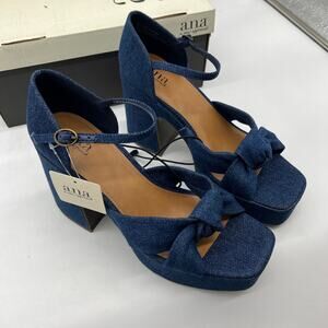 a.n.a Womens Holland Heeled Sandals Denim Platform Size 9.5M